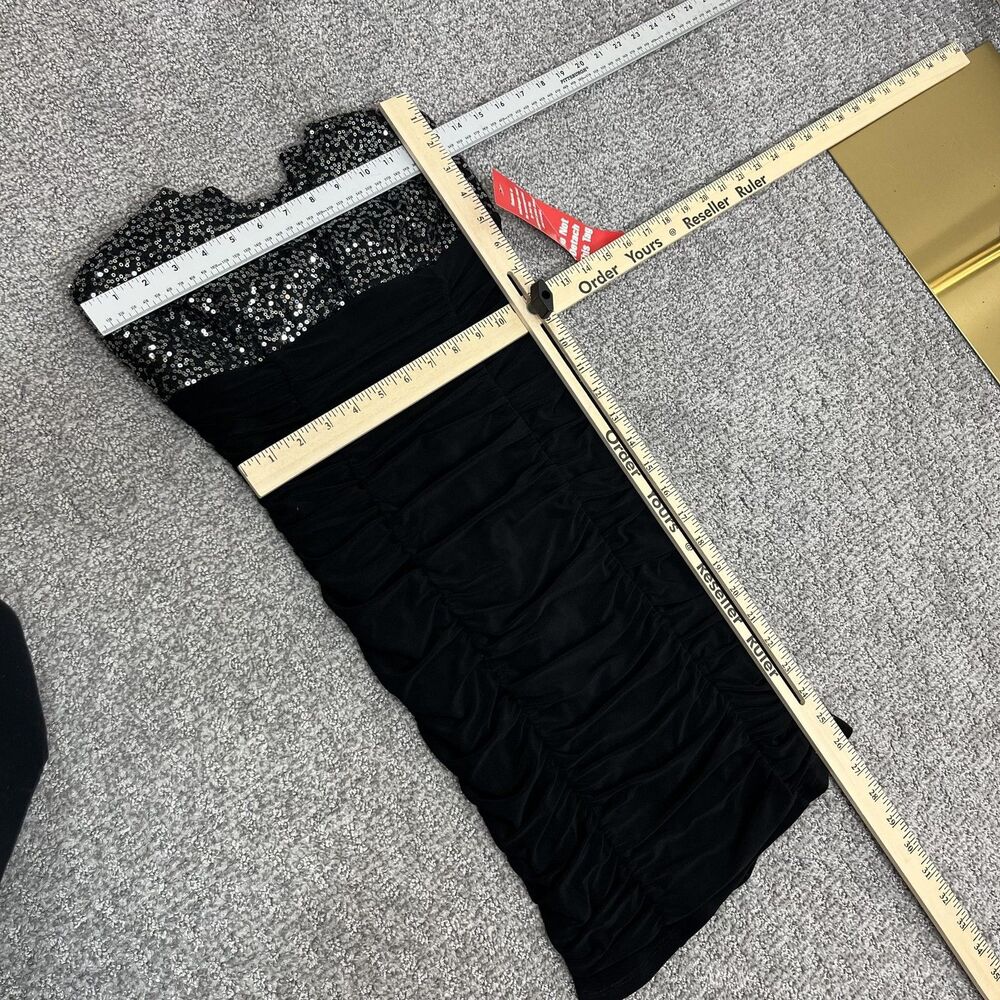 Wishes Wishes Wishes Dress Womens Small Black Sequin Bodycon Mini Party Club 00s - Picture 6 of 7